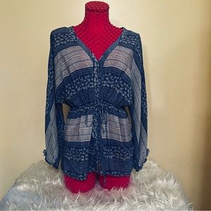 Anthropologie Edme & Esyllte Blue Floral Pattern Peplum Blouse Size 10